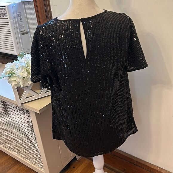 Michael Michael Kors black sequined short sleeve blouse Size M New - Picture 11 of 11